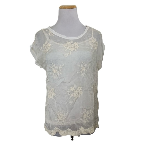 angela moda Tops - Boho Chic Ethereal Semi Sheer Embroidered Silk Blend Top Womens S Floral Italy